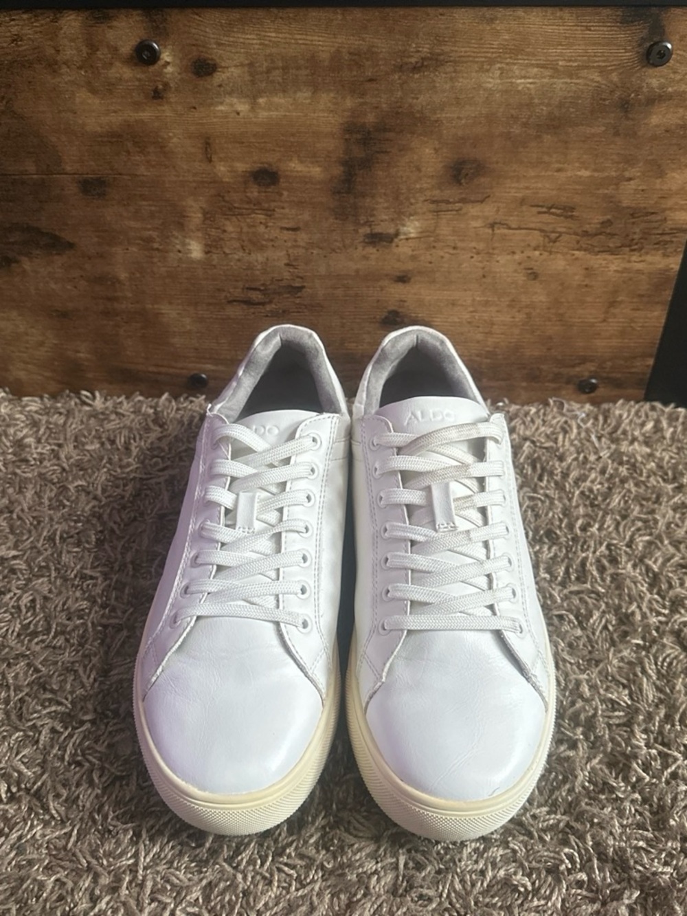 ALDO White Low-Top Men’s Leather Sneakers with Cream Sole